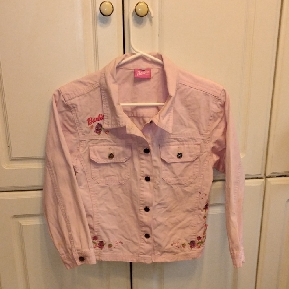 Barbie Pink Logo Tag Cotton Jean Jacket, Size: 10